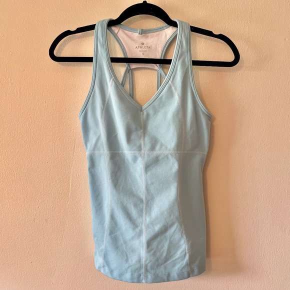 🔥 Athleta | Sky Blue Compressive Racerback Workout/Running Tank Top Sz Small - Picture 1 of 7